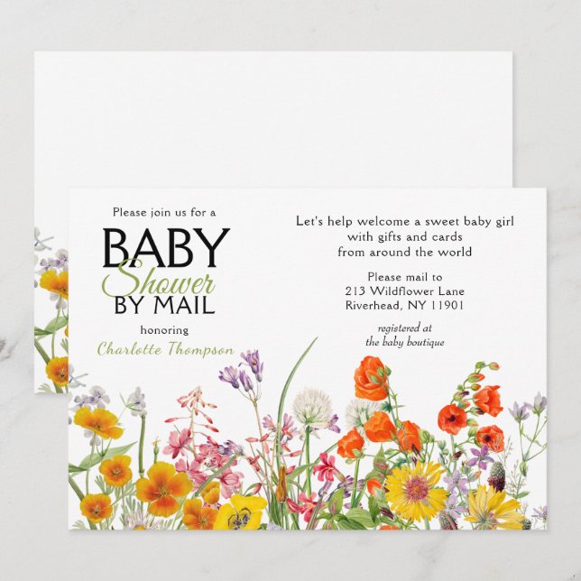 Invitation Baby shower Par Mail Fleurs Sauvages Colorées (Devant / Derrière)