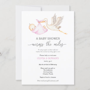 Invitation Baby shower par Mail Pink Girl Stork