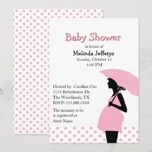 Invitation Baby shower-parapluie Pink Poka Dot