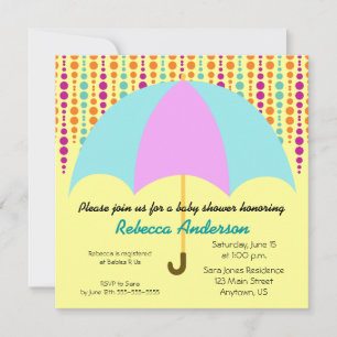 Invitation Baby shower-parapluie Turquoise et mauve