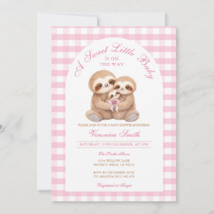 Invitation Baby Shower Paresseux Aquarelle Gingham