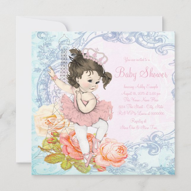 Invitation Baby shower Paris Ballerina (Devant)