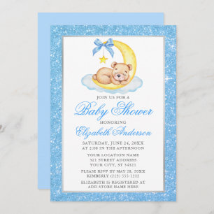 Invitation Baby shower Parties scintillant bleu Lune