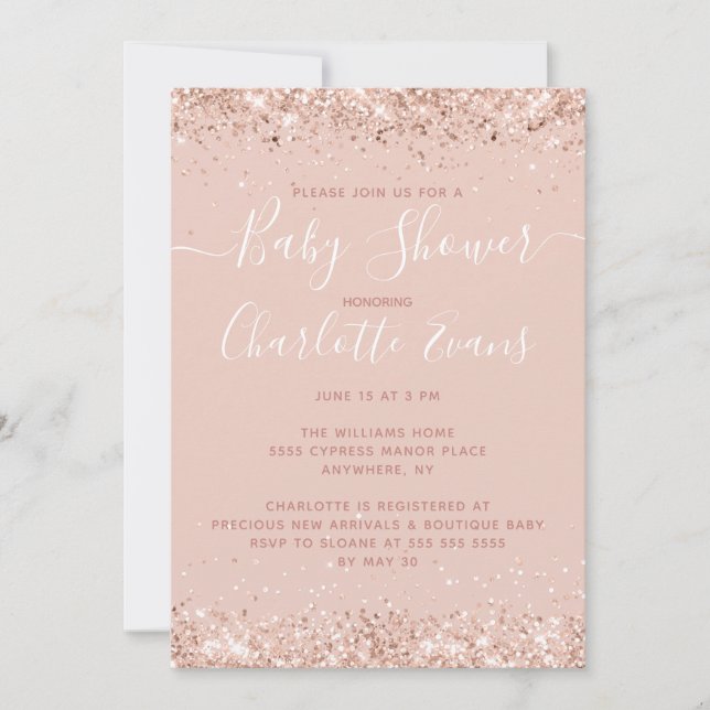 Invitation Baby shower Parties scintillant rose (Devant)