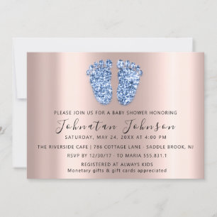 Invitation Baby shower Parties scintillant Rose Pieds Bleus G