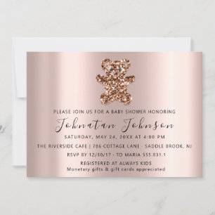 Invitation Baby shower Parties scintillant Rose Sweet Bear Bo
