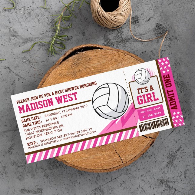 Invitation Baby shower Passe Volleyball Rose (Créateur téléchargé)