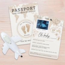 Invitation Baby shower Passeport - Thème Voyage