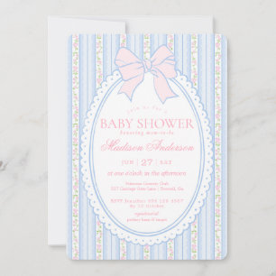 Invitation Baby Shower Pastel Bleu Floral Vintage Élégant