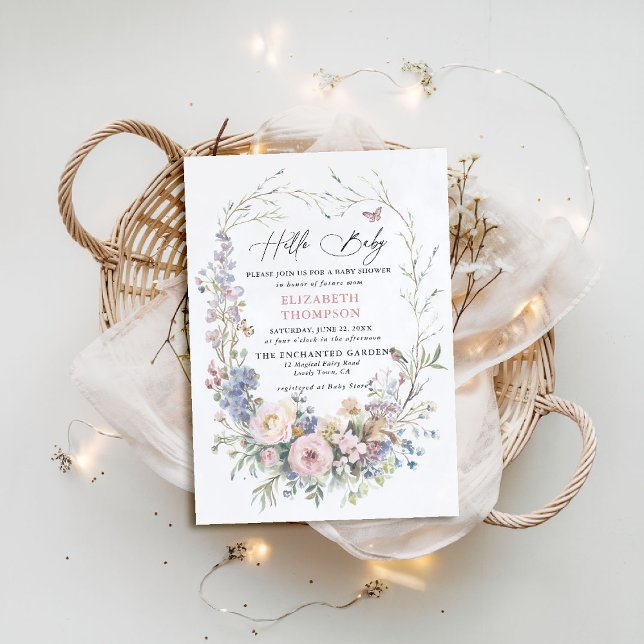 Invitation Baby shower Pastel Enchanted Garden Bird Butterfly (enchanted garden baby shower invitation woodland forest bird butterfly spring summer)
