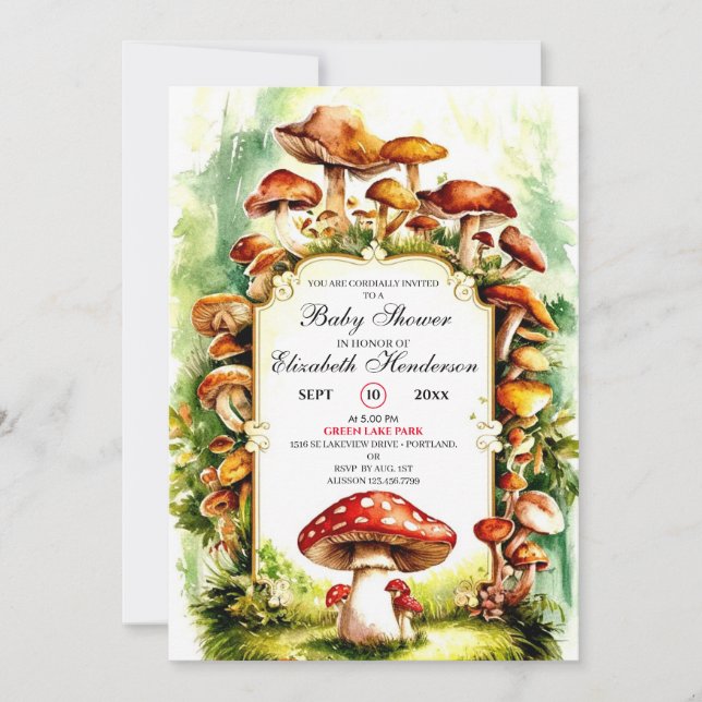 Invitation Baby shower Pastel Little Mushroom (Devant)