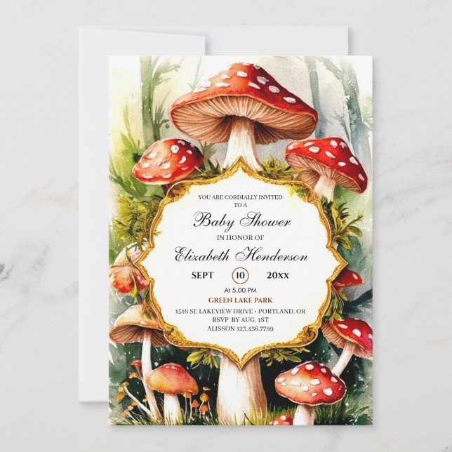 Invitation Baby shower Pastel Mushroom personnalisé (Devant)