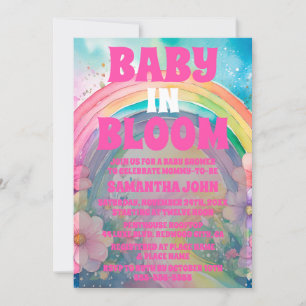 Invitation Baby shower Pastel Pink Arc en ciel et Fleurs