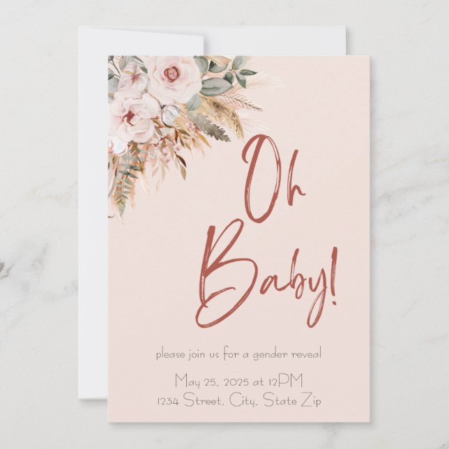 Invitation Baby shower Pastel Pink Boho (Devant)