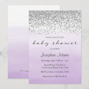 Invitation Baby shower pastel Purple et Argent