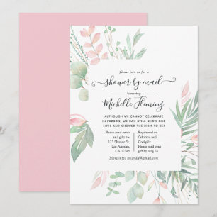 Invitation Baby Shower Pastel Rose Pâle et Verdure par la Pos