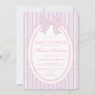 Invitation Baby Shower Pastel Violet Floral Vintage Élégant