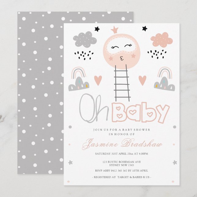 Invitation Baby shower Pathway to the Moon Oh Baby (Devant / Derrière)