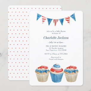 Invitation Baby shower patriotique rouge, blanc et bleu