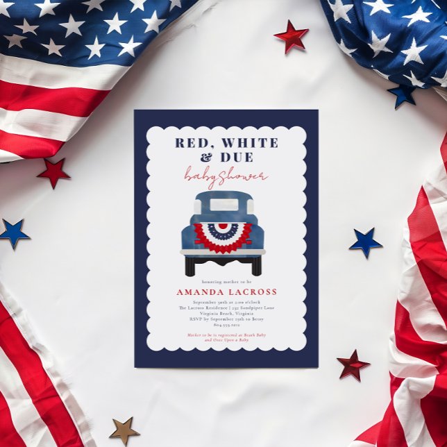 Invitation Baby shower patriotique rouge blanc et dû (Red, White and Due Baby Shower Invitation)