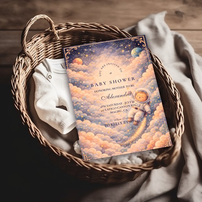 Invitation Baby Shower Paysage de Nuages Rêveur d'Astronaute (Créateur téléchargé)