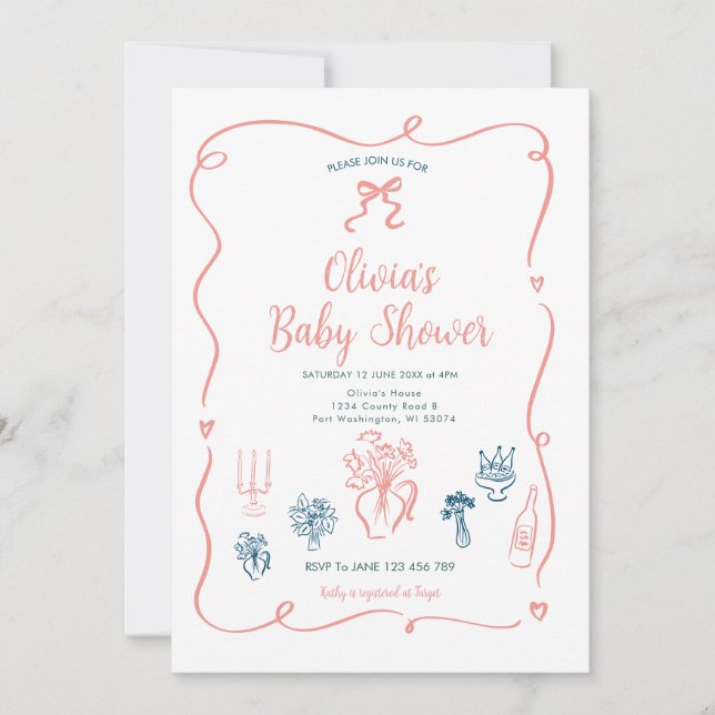 Invitation Baby shower Peach Pink (Devant)