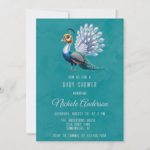 Invitation Baby shower Peacock couleur or blanc Accueil