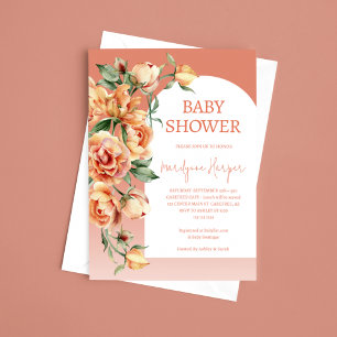 Invitation Baby Shower Pêche Abricot Pivoine