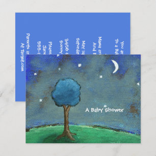 Invitation Baby shower, Peinture Paysage Lune Étoiles Arbre