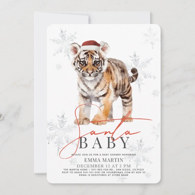 Invitation Baby shower père Noël Baby Tiger Snowflakes (Devant)