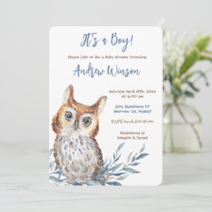 Invitation Baby shower personnalisé Blue Owl