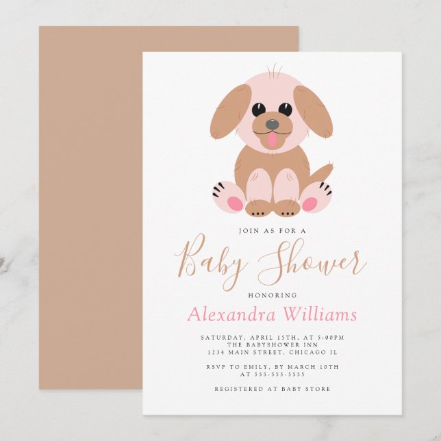 Invitation Baby shower personnalisé Genre Neutre Chiot (Devant / Derrière)