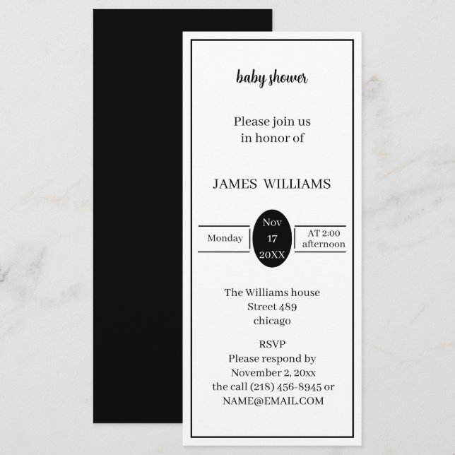 Invitation Baby shower Personnalisé Noir Et Blanc Simple (Devant / Derrière)