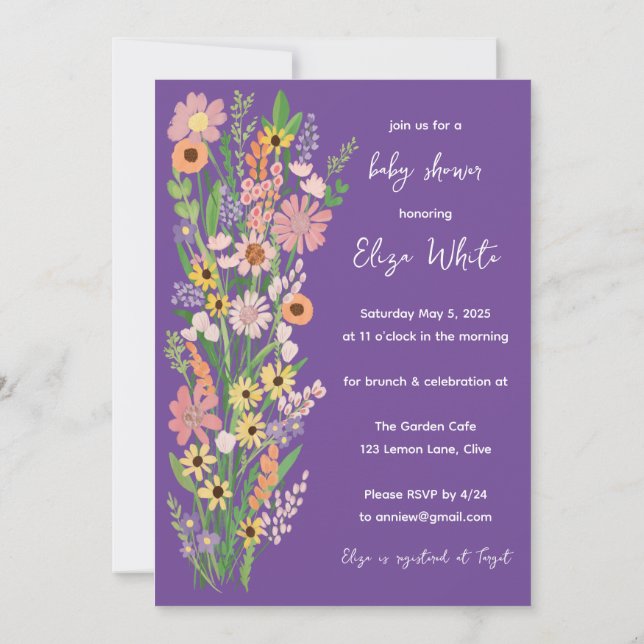 Invitation Baby shower personnalisé peint à la main fleur sau (Dos)