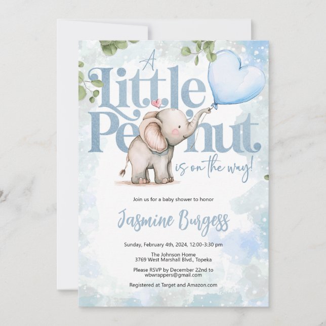 Invitation Baby shower petit arachide éléphant (Devant)