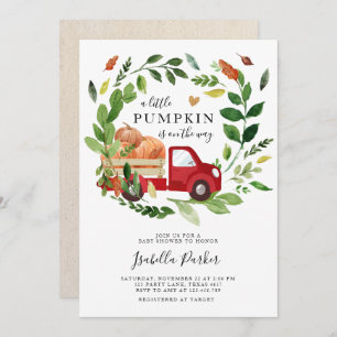 Invitation Baby shower Petit Citrouille Camion Automne Vert