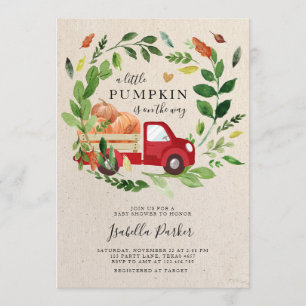 Invitation Baby shower Petit Citrouille Camion Automne Vert