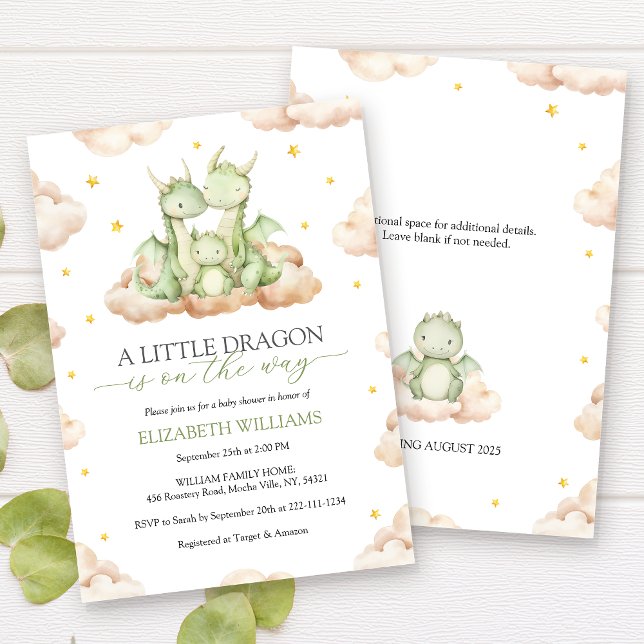 Invitation Baby shower petit dragon neutre pour les femmes (Créateur téléchargé)