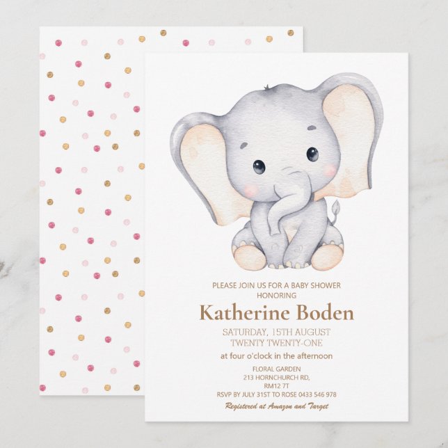 Invitation Baby shower petit éléphant (Devant / Derrière)