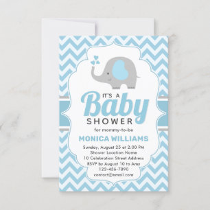 Invitation Baby shower petit éléphant bleu gris mou