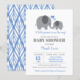 Invitation Baby shower petit éléphant d'arachide bleu garçon