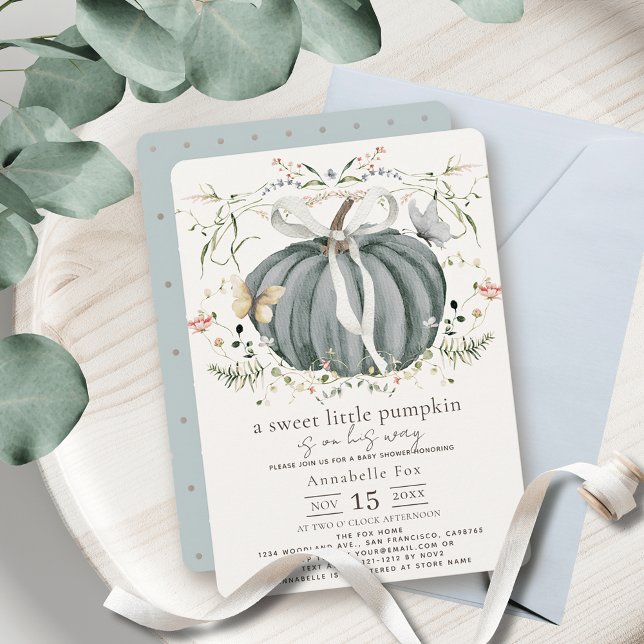 Invitation Baby shower petit Fleur sauvage Citrouille Blue Bo (Créateur téléchargé)