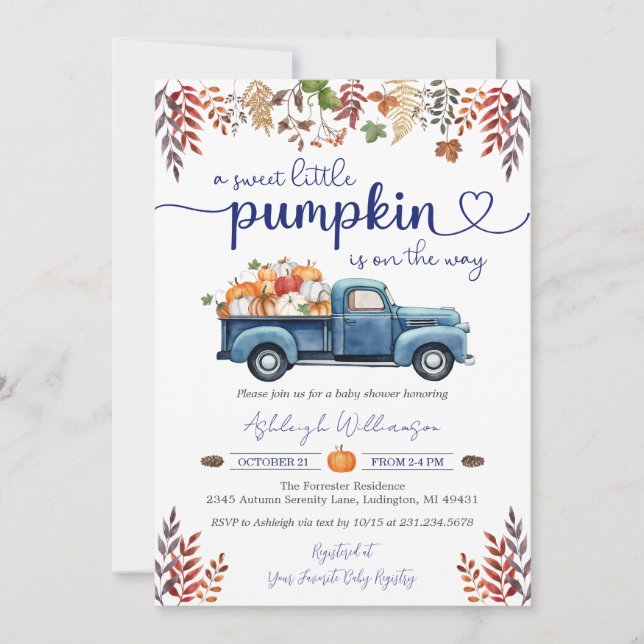 Invitation Baby shower petit garçon Citrouille (Devant)