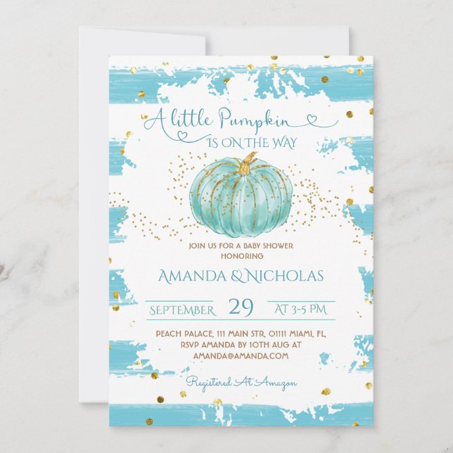 Invitation Baby shower petit garçon Citrouille (Devant)