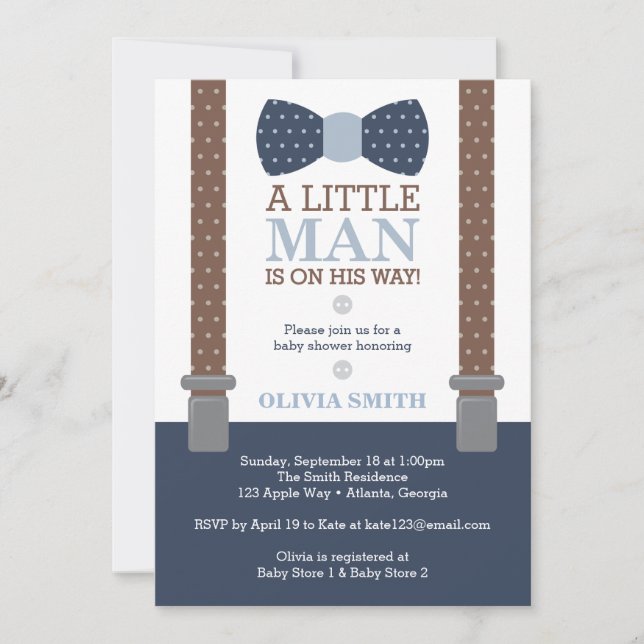 Invitation Baby shower Petit Homme, Bleu, Brown (Devant)