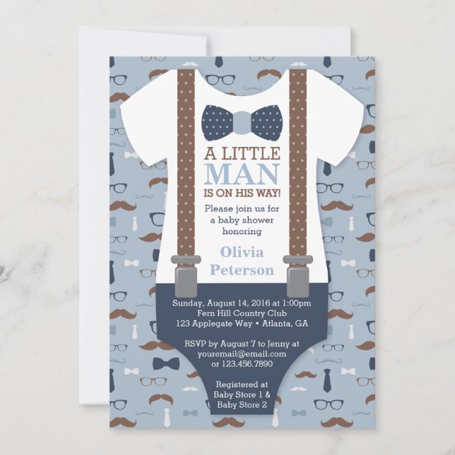 Invitation Baby shower Petit Homme, Bleu, Brown (Devant)