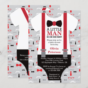 Invitation Baby shower petit homme, noir, rouge
