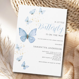Invitation Baby shower petit papillon bleu garçon