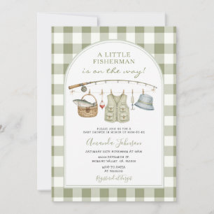 Invitation Baby Shower Petit Pêcheur à Carreaux Sage 
