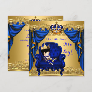 Invitation Baby shower Petit Prince Royal Blue Golden 2